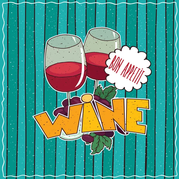 Affisch med glas rött vin och druvor — Stock vektor