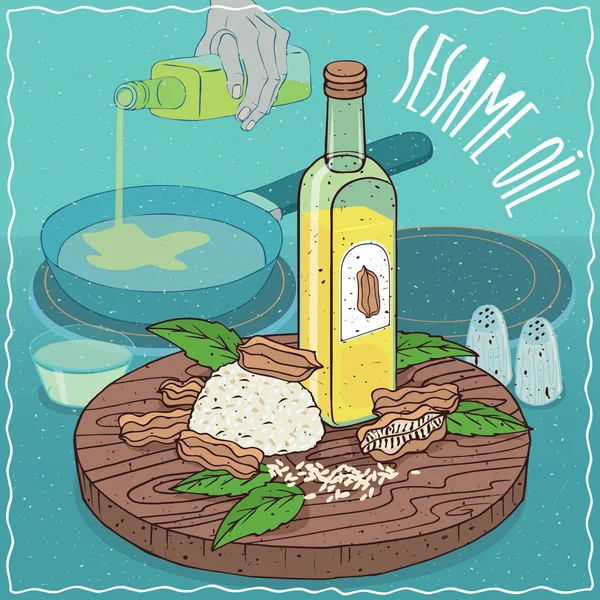 Кунжутное масло для жарки пищи — стоковый вектор