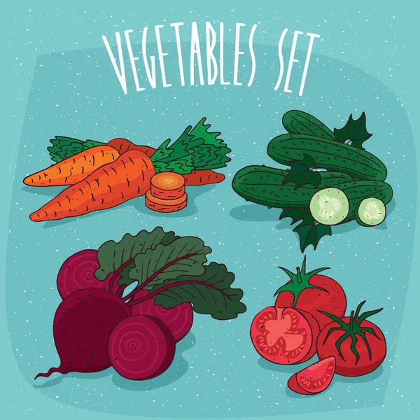 Isoliertes Gemüse mit Schnitten und Scheiben — Stockvektor