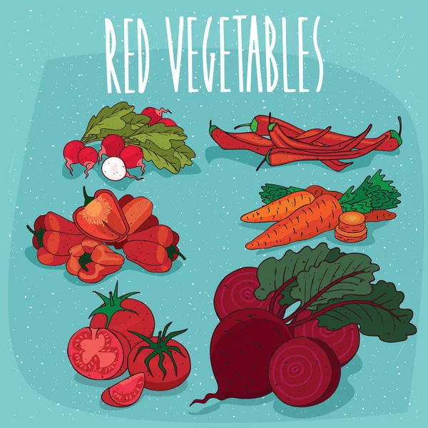 Set terisolasi clipart merah produk makanan organik - Stok Vektor