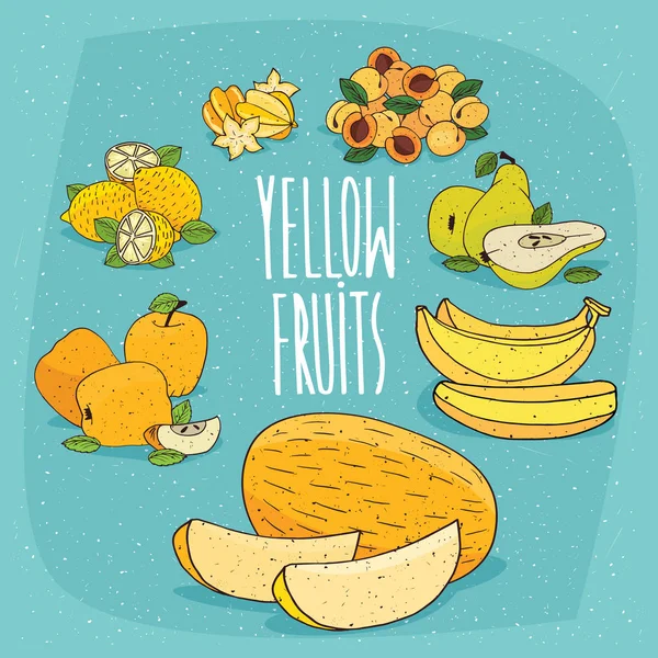 Conjunto de productos alimenticios aislados frutas amarillas — Archivo Imágenes Vectoriales