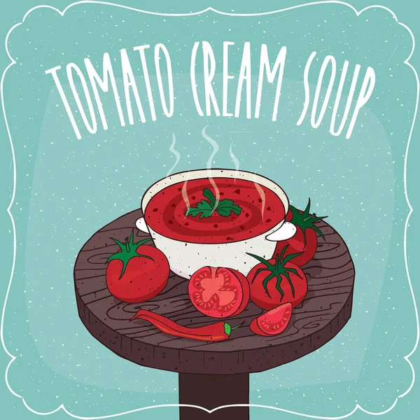 Tomato cream soup with fresh vegetables — Stock Vector