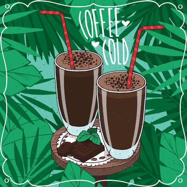 Due bicchieri con caffè freddo o frullato al cioccolato — Vettoriale Stock