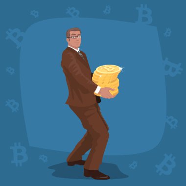 İşadamı devam bitcoin sikke yığını