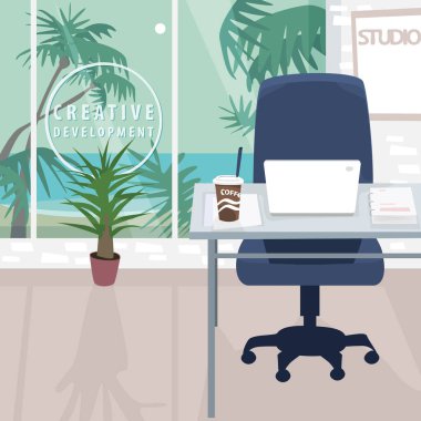 Tropik okyanus manzaralı işyeri iç