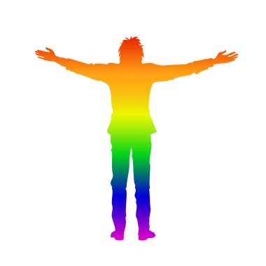 Isolated rainbow silhouette of man with open arms clipart