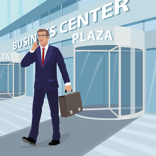 Businessman comes out of business center — Stock Vector