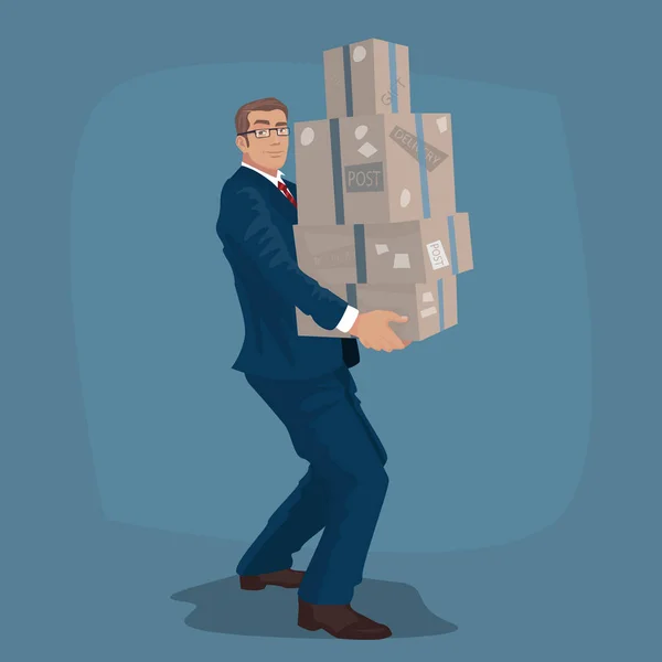 Geschäftsmann oder Manager trägt Postpakete — Stockvektor