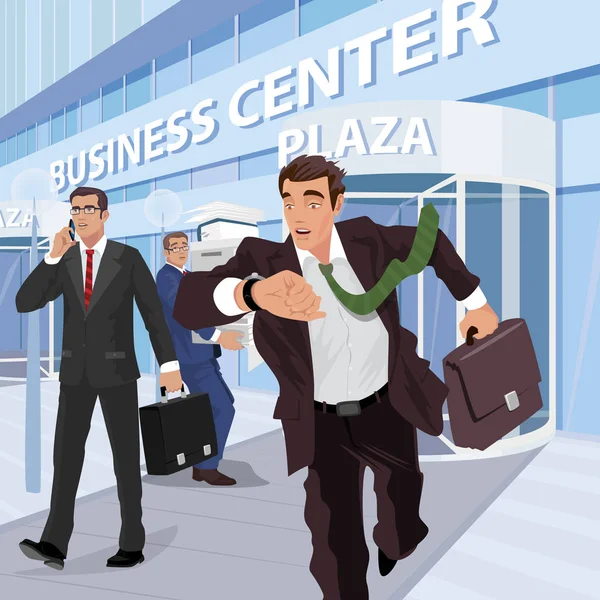 Πολυάσχολους επιχειρηματίες κοντά στο επιχειρηματικό κέντρο της — Διανυσματικό Αρχείο