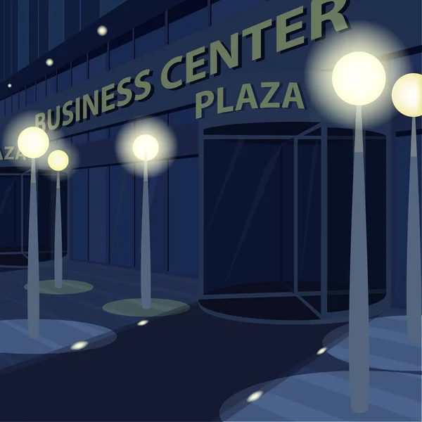Außenfassade des Geschäftszentrums bei Nacht — Stockvektor