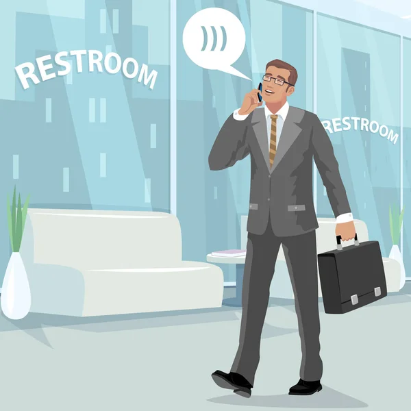 Szczęśliwy biznesmen w toalecie w pracy — Wektor stockowy