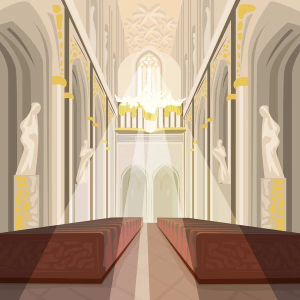 大教堂教堂或天主教大教堂内部 — 图库矢量图片