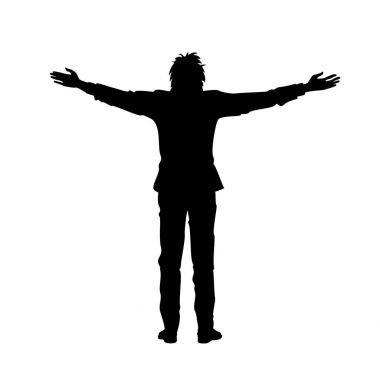 Isolated silhouette of man with outstretched arms clipart