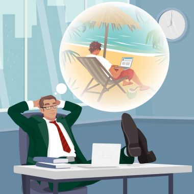 Tropik sahilde çalışan office çalışan hayalleri