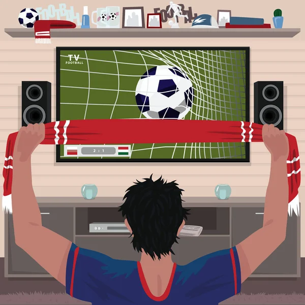 Fan piłki nożnej cieszy się z celem — Wektor stockowy