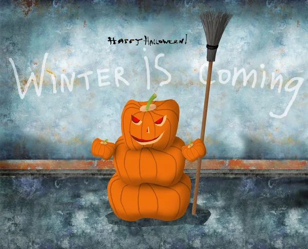 Halloween cartão boneco de neve feito de abóboras — Fotografia de Stock
