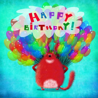 Doğum günü kartı kedi çiçek arkasından grup ile 