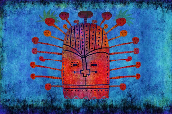 Ethnic Red Mask On Blue Background — Stock Photo, Image