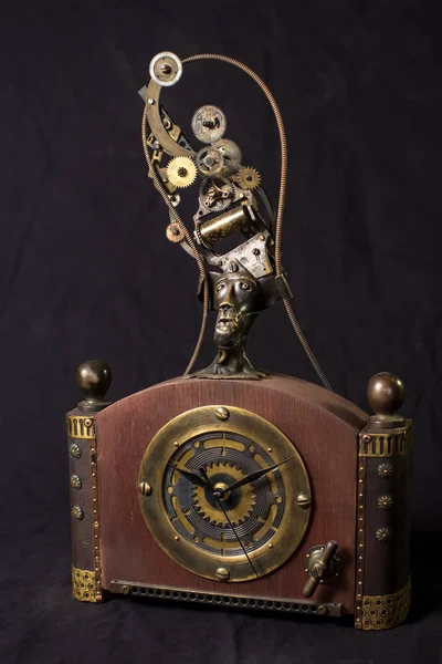 Steampunk zegar drewniany — Zdjęcie stockowe