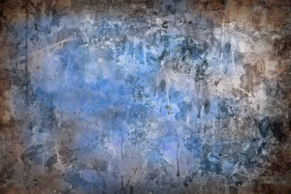 Abstarct 배경 블루 페인트 벽에 갈색 얼룩 — 스톡 사진