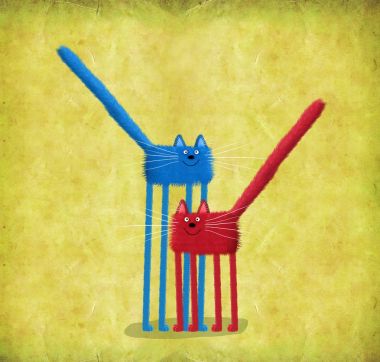 Blue And Red Cats With Long Whiskers And Tails clipart