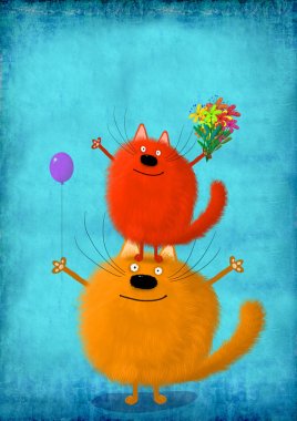 Çiçekler ve piramit yapma balon ile cats