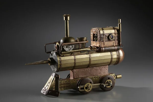 Steampunk Object Steel Train with Wooden Elements Лицензионные Стоковые Изображения