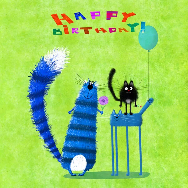 Gatos de tarjeta de cumpleaños con Luftballon — Foto de Stock