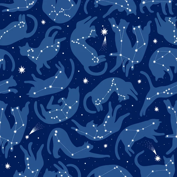 Seamless pattern with constellations ,stars and cats. Astronomical background. Zodiac constellations pattern.