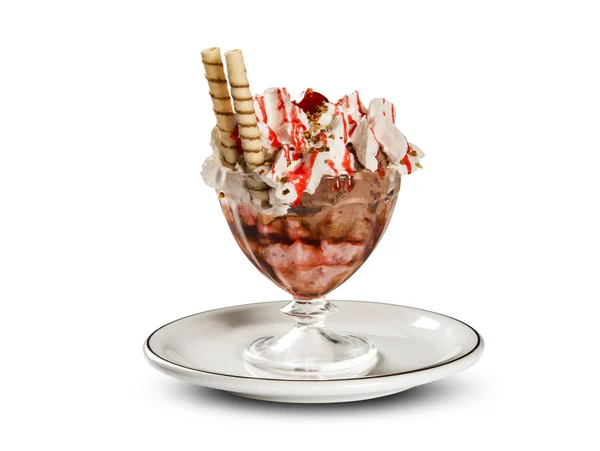 Ice cream with strawberries cream and chantilly — Stock Photo, Image