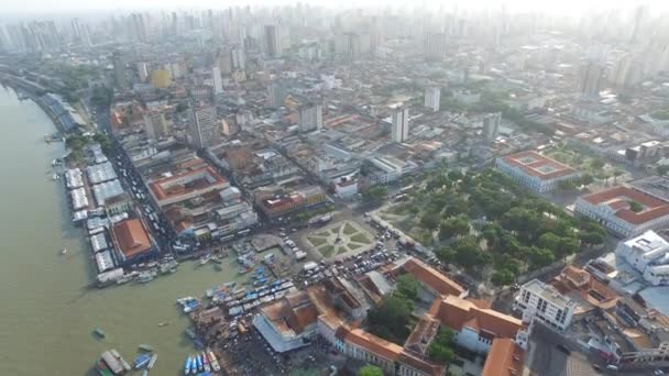 Luchtfoto uitzicht Ver-o-peso markt in Belem do Para City - Brazilië. November, 2016. — Stockvideo