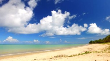 Brezilyalı plaj sahil güneşli hava görünümünü yeşil denizde. Cumuruxatiba city, Bahia, Brezilya. Şubat, 2017.