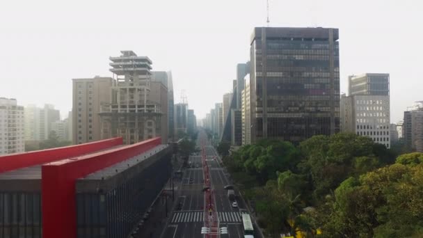 Sao Paulo, Brasilien, augusti 2017. Flygfoto på Paulista Avenue i Sao Paulo city — Stockvideo