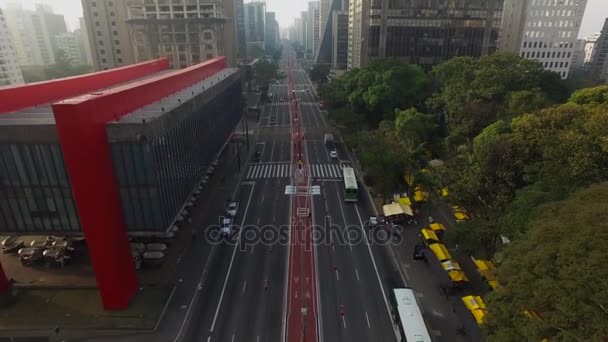 Sao Paulo, Brazílie, srpen 2017. Letecký pohled na Paulista Avenue ve městě Sao Paulo — Stock video