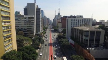 Sao Paulo, Brezilya, Ağustos, 2017. Paulista Avenue, Sao Paulo şehrinde havadan görünümü. 