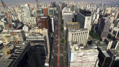 Sao Paulo, Brezilya, Ağustos, 2017. Paulista Avenue, Sao Paulo şehrinde havadan görünümü. 