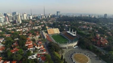 Sao Paulo, Sp, Brezilya, Ağustos, 2017. Hava görünümünü Pacaembu Belediye Stadyumu olarak adlandırılan Paulo Machado de Carvalho, futbol Müzesi, Charles Miller meydanda, Sao Paulo olduğu 