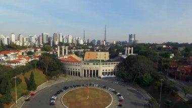 Sao Paulo, Sp, Brezilya, Ağustos, 2017. Hava görünümünü Pacaembu Belediye Stadyumu olarak adlandırılan Paulo Machado de Carvalho, futbol Müzesi, Charles Miller meydanda, Sao Paulo olduğu 