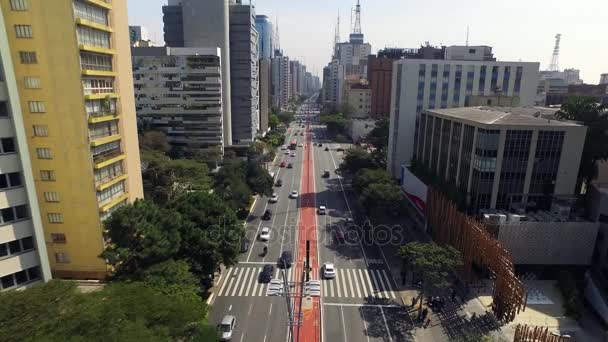 Sao Paulo, Brazilië, augustus, 2017. Luchtfoto op Paulista Avenue in Sao Paulo stad. — Stockvideo
