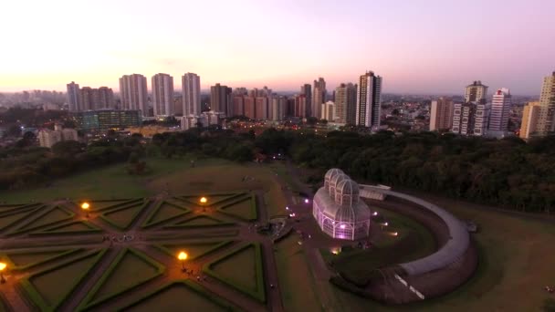 Luchtfoto botanische tuin van Curitiba, Parana. Juli, 2017. — Stockvideo