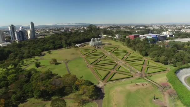 Flygfoto botaniska trädgården av Curitiba, Parana. Juli 2017. — Stockvideo