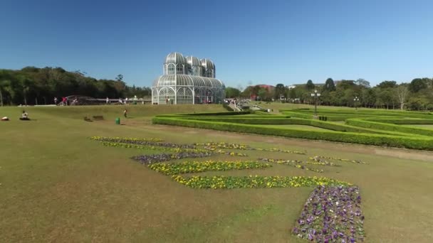 Flygfoto botaniska trädgården av Curitiba, Parana. Juli 2017. — Stockvideo