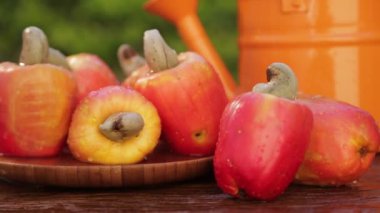 Eski ahşap tatlı taze kaju meyve rotasyon 