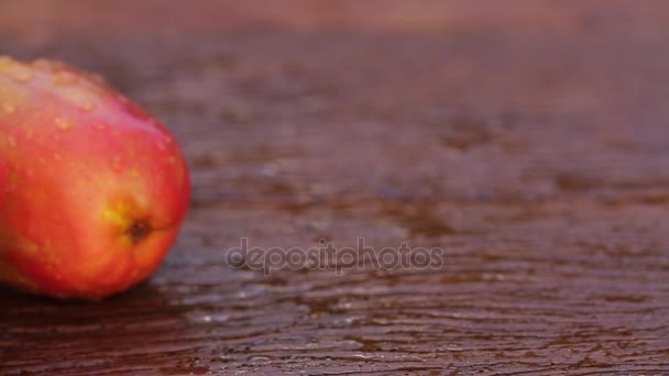 Süße Frische Cashewfrüchte Auf Altem Holz — Stockvideo