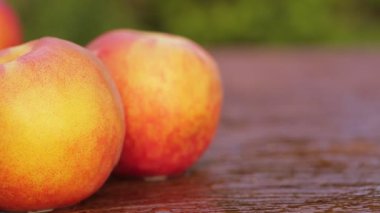 Tatlı taze kuru soğan dolly-shot eski ahşap üzerinde doğal ışık 