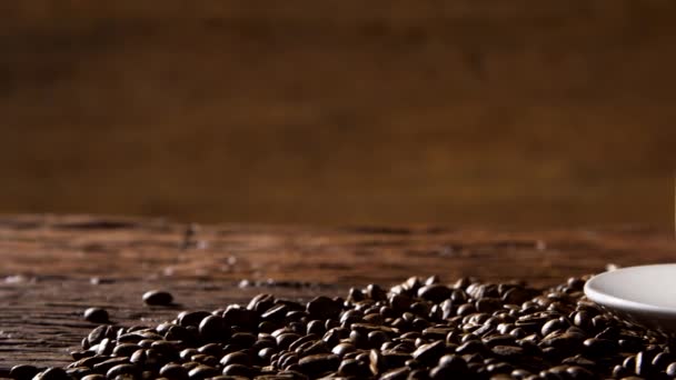 Verser Café Cafetière Dans Une Tasse Blanche Entourée Grains Café — Video