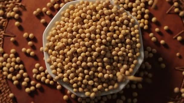 Soy bean close up rotation. Selective focus. — Stock Video