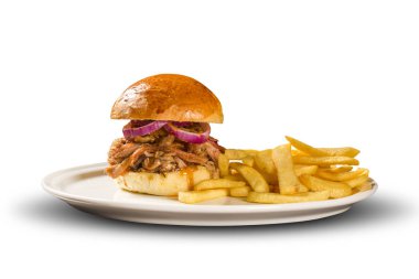 Çekti domuz sandviç Barbekü sos ve soğan ile