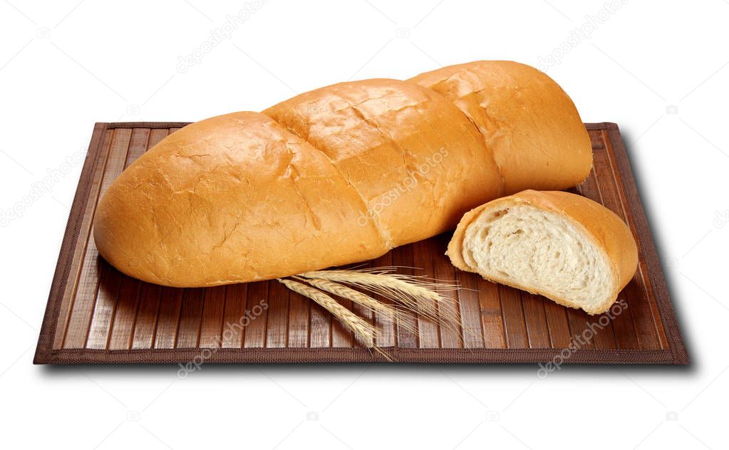 single semolina bread isolated on white background.