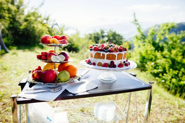 豪華なフルーツ ケーキのトップ ビュー — ストック写真